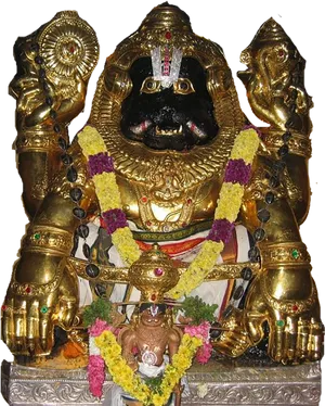 Lord_ Narasimha_ Idol_ Decorated_with_ Garlands PNG image