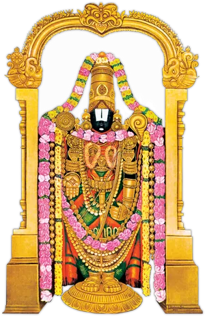 Lord Venkateswara Adornedin Garlandsand Jewelry PNG image