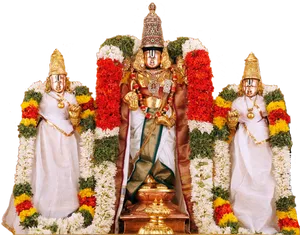 Lord Venkateswaraand Consorts Adornedwith Flowers PNG image