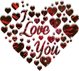 Love You Hearts Glitter Graphic PNG image