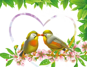 Lovebird Kiss Floral Heart Background