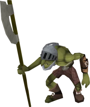 Low Poly Green Goblinwith Spear PNG image
