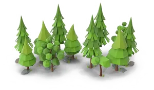 Low Poly Pine Treeson Snow