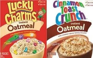 Lucky Charms Cinnamon Toast Crunch Oatmeal Packages PNG image