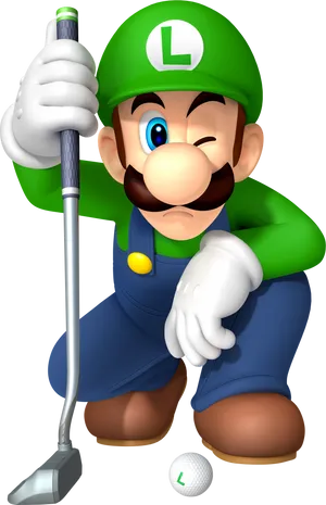 Luigi Golfing Character Art PNG image
