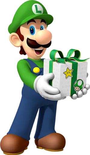 Luigi Holding Gift Illustration PNG