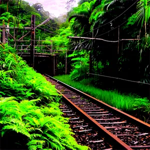 Lush Greenery Surrounding Railroad Tracks PNG 06122024 PNG