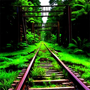 Lush Greenery Surrounding Railroad Tracks PNG Jtt PNG