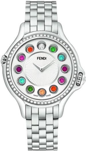 Luxury Fendi Watchwith Colorful Gemstones PNG image