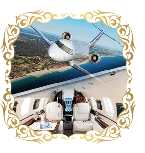 Luxury Jet Through Golden Frame PNG image