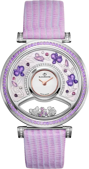 Luxury Purple Floral Wristwatch Bijoumontre PNG image