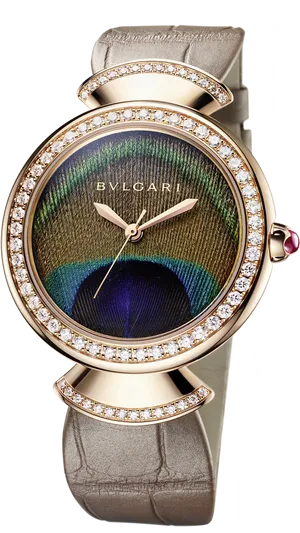 Luxury Watchwith Peacock Feather Design PNG image