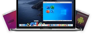 Mac Book Pro With Windows10 Emulator And Android Tablet PNG image