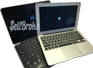 Mac Bookand Dell Laptop Comparison PNG image