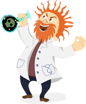Mad Scientist Cartoon Holding Flask PNG image