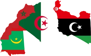 Maghreb Countries Flags Map PNG image