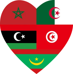 Maghreb Unity Heart Flags PNG image