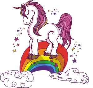 Magical Unicorn On Rainbow PNG image