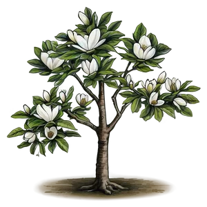 Magnolia Tree Line Drawing PNG Aaj33 PNG
