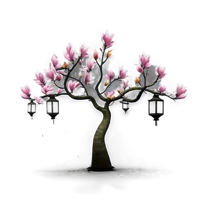 Magnolia Tree With Hanging Lanterns PNG 06212024