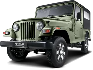 Mahindra Thar D I Green S U V PNG image