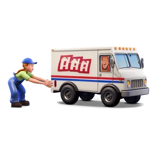 Mail Truck In Action Scene PNG 60