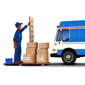 Mail Truck Unloading Packages PNG 06282024