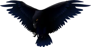 Majestic Black Raven In Flight PNG image