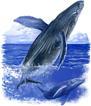 Majestic Blue Whales Ocean PNG image