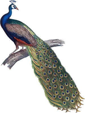 Majestic Peacockon Branch PNG image