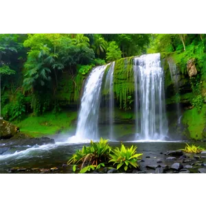 Majestic Waterfall View PNG 2