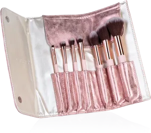 Makeup Brush Setin Pink Pouch PNG