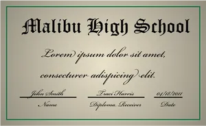 Malibu High School Diploma Template PNG image