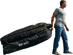 Man Carrying Large Travel Bag PNG image