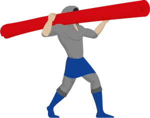 Man Carrying Rolled Red Carpet