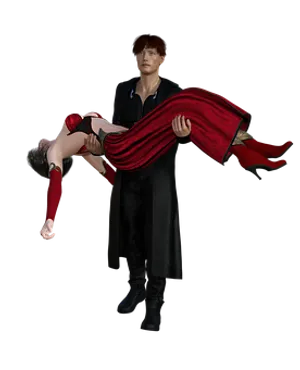 Man Carrying Womanin Red Cape