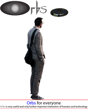 Man Contemplating Futuristic Orbs PNG image