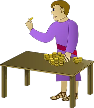 Man Counting Gold Coins