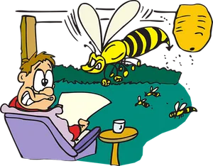 Man Disturbedby Bees Cartoon