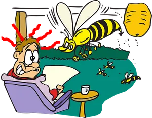 Man Disturbedby Bees Outdoors
