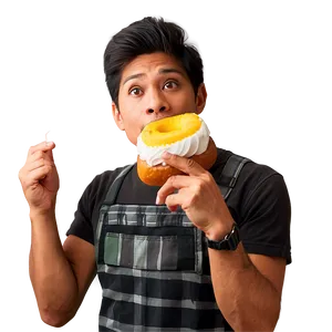 Man Eating Cream Filled Donut PNG