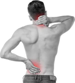 Man Experiencing Neckand Lower Back Pain PNG image