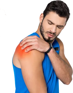 Man Experiencing Shoulder Pain PNG image