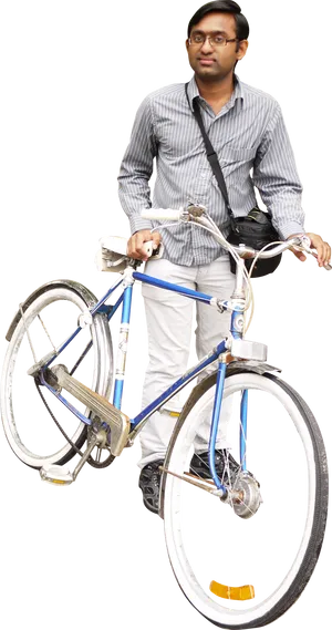 Man Holding Bicycle Black Background