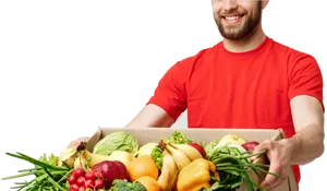 Man Holding Fresh Vegetables Box PNG image
