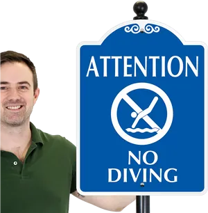 Man Holding No Diving Attention Sign PNG image