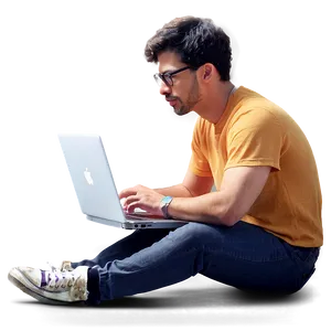 Man On Laptop PNG Oog8