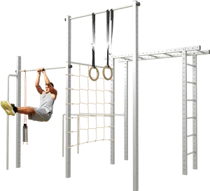 Man Performing Pull Up On Outdoor Gym Equipment PNG image