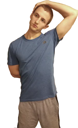 Man Performing Tricep Stretch PNG image