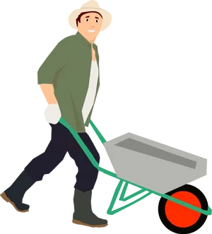 Man Pushing Wheelbarrow Illustration PNG